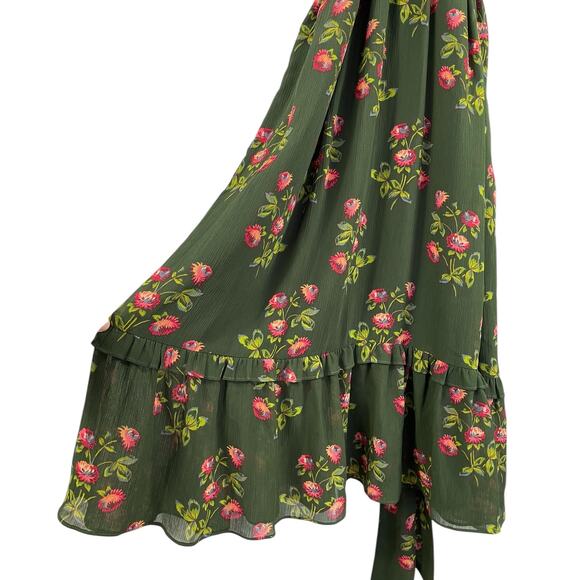 Point Sur High-Neck Ruffle Floral Midi Dress Dark Floral Ruffled Romantic Sz 16 - Picture 9 of 14